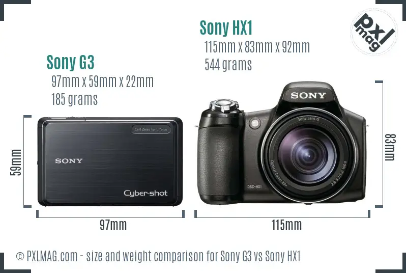 Sony G3 vs Sony HX1 size comparison