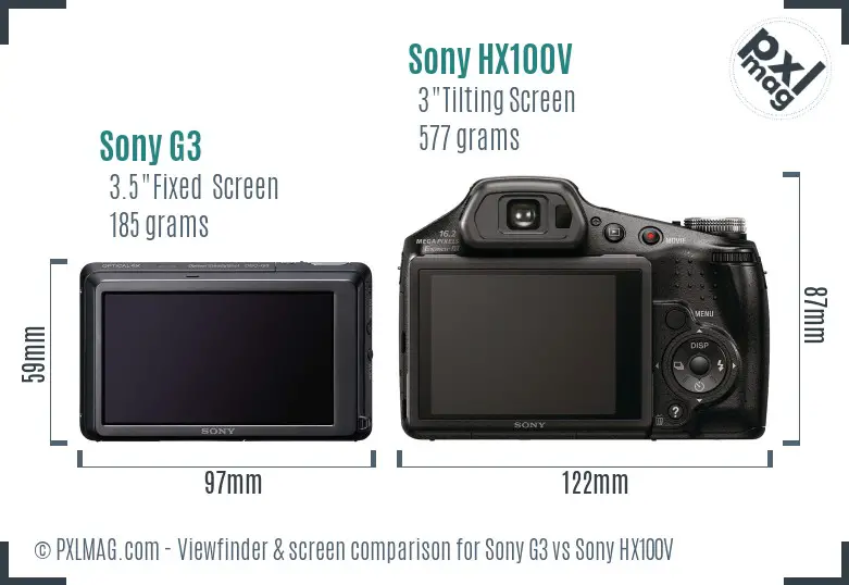 Sony G3 vs Sony HX100V Screen and Viewfinder comparison