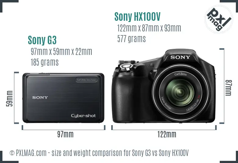 Sony G3 vs Sony HX100V size comparison