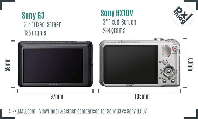 Sony G3 vs Sony HX10V Screen and Viewfinder comparison