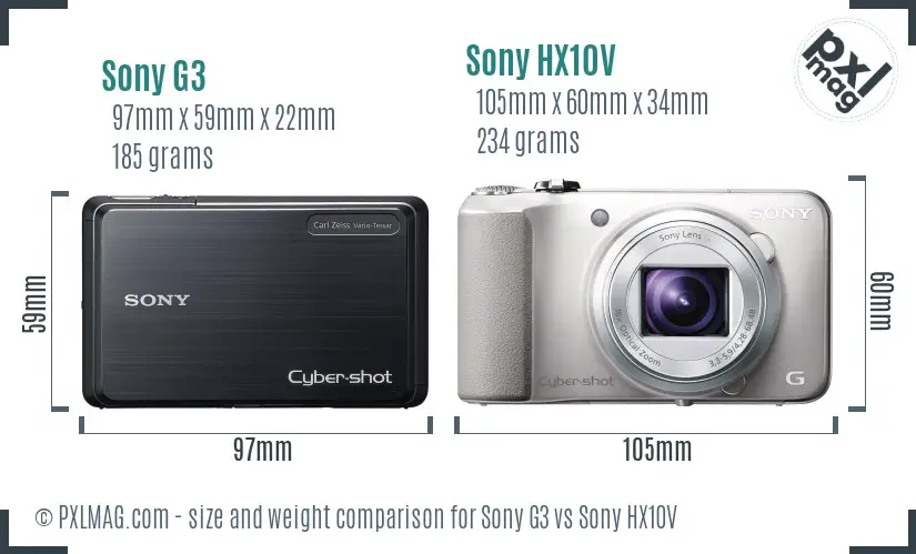 Sony G3 vs Sony HX10V size comparison