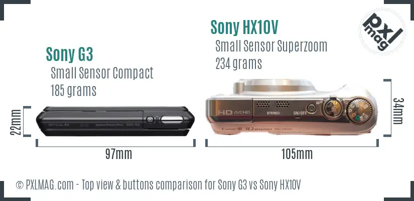 Sony G3 vs Sony HX10V top view buttons comparison