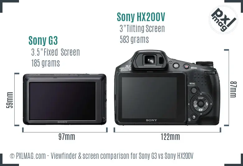 Sony G3 vs Sony HX200V Screen and Viewfinder comparison