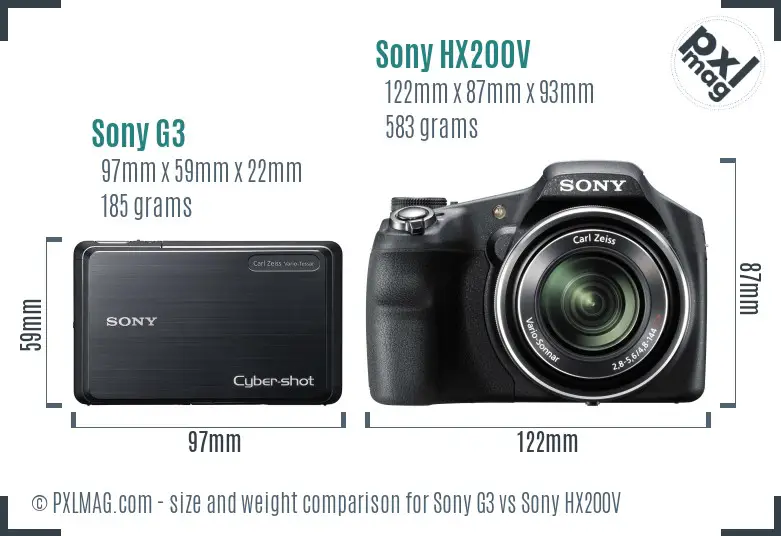 Sony G3 vs Sony HX200V size comparison