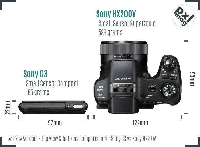 Sony G3 vs Sony HX200V top view buttons comparison