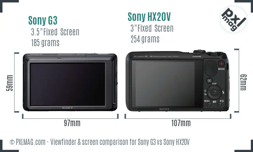 Sony G3 vs Sony HX20V Screen and Viewfinder comparison