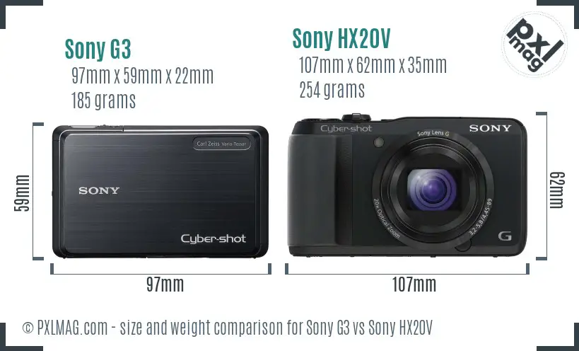 Sony G3 vs Sony HX20V size comparison