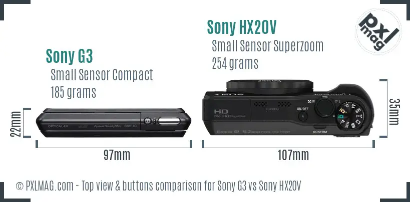 Sony G3 vs Sony HX20V top view buttons comparison