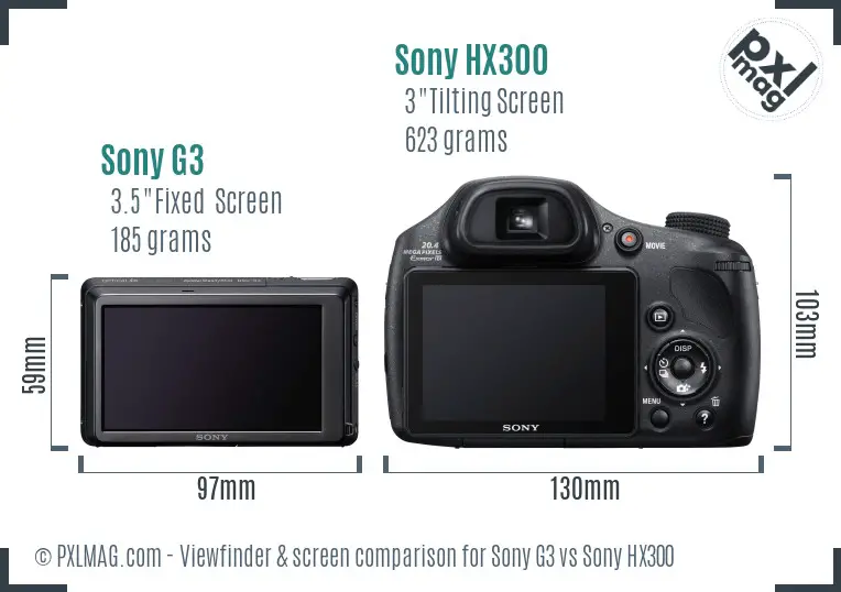 Sony G3 vs Sony HX300 Screen and Viewfinder comparison