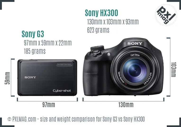 Sony G3 vs Sony HX300 size comparison