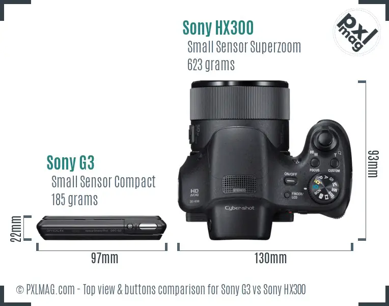 Sony G3 vs Sony HX300 top view buttons comparison