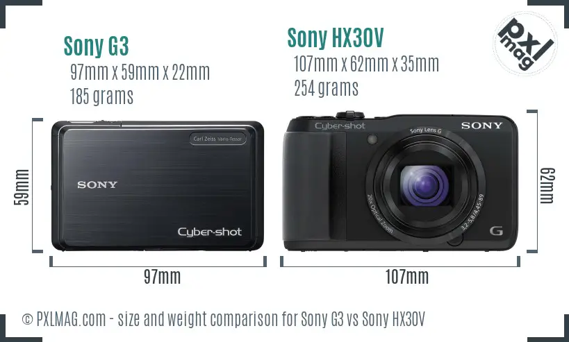 Sony G3 vs Sony HX30V size comparison