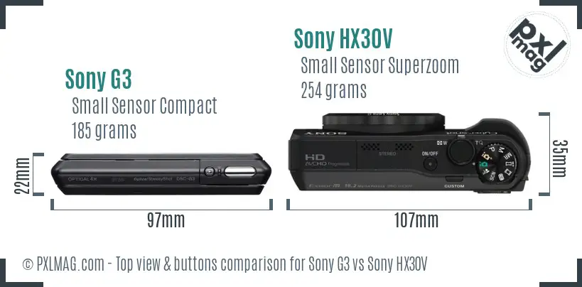 Sony G3 vs Sony HX30V top view buttons comparison