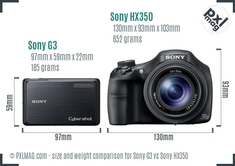 Sony G3 vs Sony HX350 size comparison