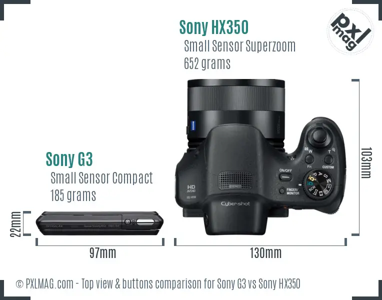 Sony G3 vs Sony HX350 top view buttons comparison