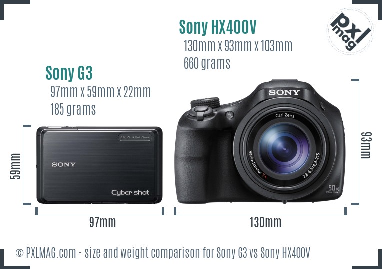 Sony G3 vs Sony HX400V size comparison