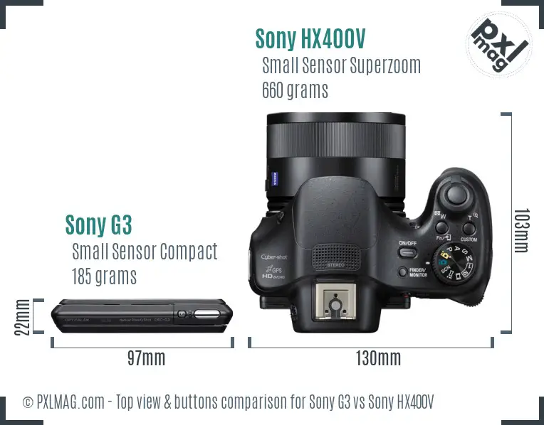 Sony G3 vs Sony HX400V top view buttons comparison