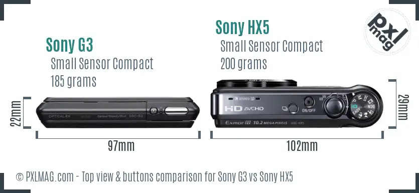 Sony G3 vs Sony HX5 top view buttons comparison