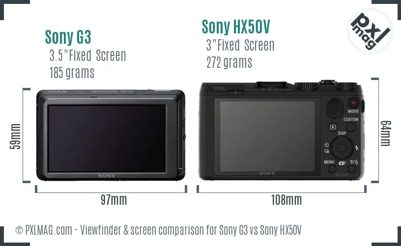 Sony G3 vs Sony HX50V Screen and Viewfinder comparison