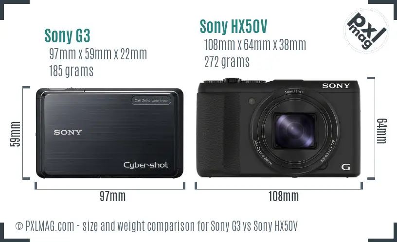 Sony G3 vs Sony HX50V size comparison