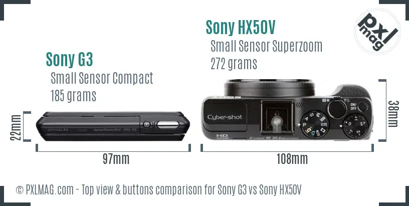 Sony G3 vs Sony HX50V top view buttons comparison