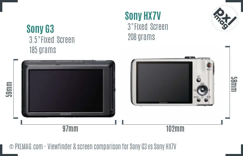 Sony G3 vs Sony HX7V Screen and Viewfinder comparison