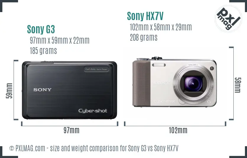 Sony G3 vs Sony HX7V size comparison