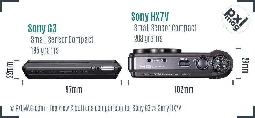 Sony G3 vs Sony HX7V top view buttons comparison