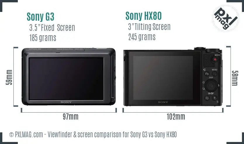 Sony G3 vs Sony HX80 Screen and Viewfinder comparison