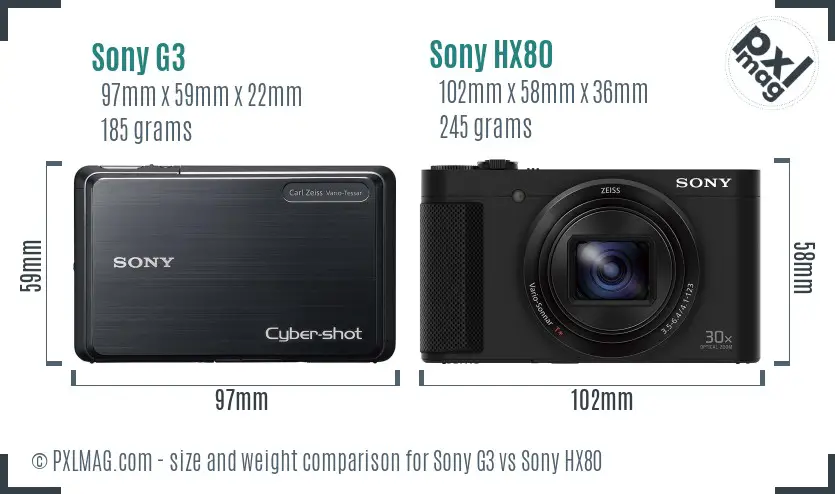 Sony G3 vs Sony HX80 size comparison