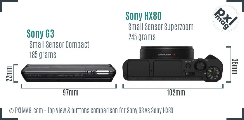 Sony G3 vs Sony HX80 top view buttons comparison
