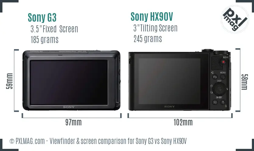 Sony G3 vs Sony HX90V Screen and Viewfinder comparison