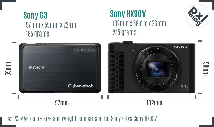 Sony G3 vs Sony HX90V size comparison