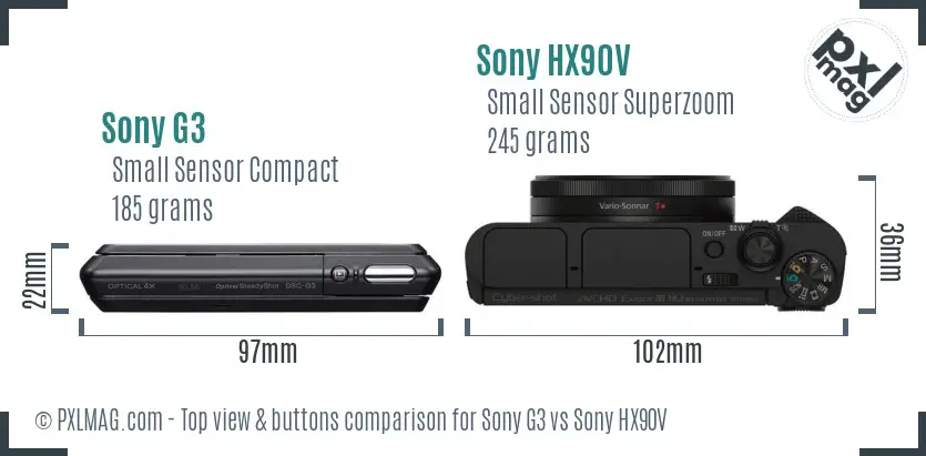 Sony G3 vs Sony HX90V top view buttons comparison