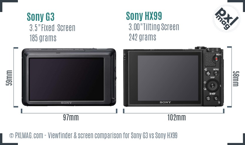 Sony G3 vs Sony HX99 Screen and Viewfinder comparison