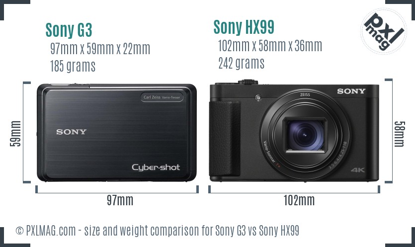 Sony G3 vs Sony HX99 size comparison Sony G3 vs Sony HX99 size comparison