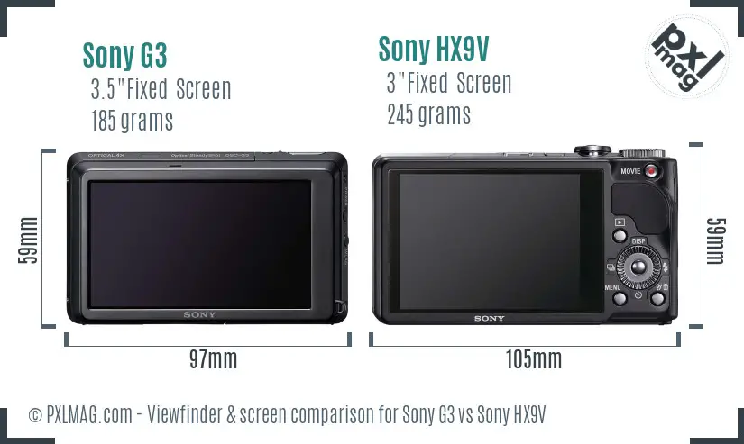 Sony G3 vs Sony HX9V Screen and Viewfinder comparison