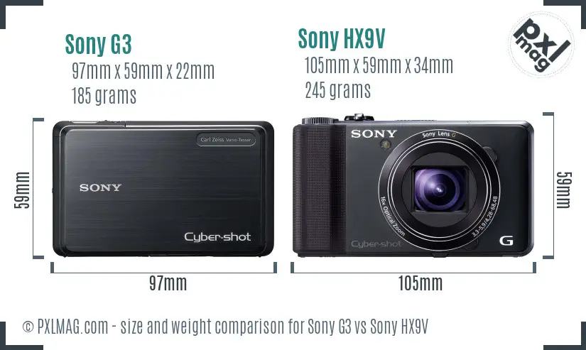 Sony G3 vs Sony HX9V size comparison