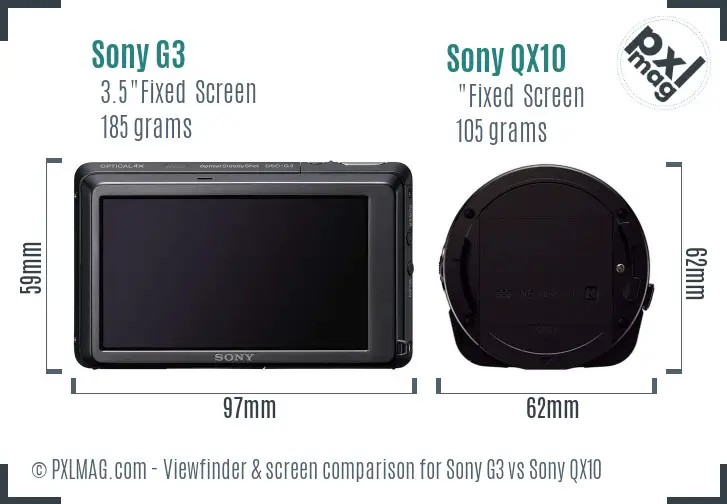 Sony G3 vs Sony QX10 Screen and Viewfinder comparison