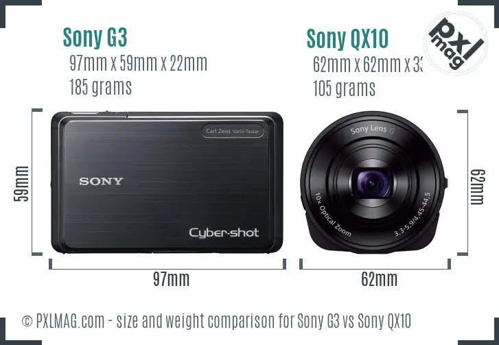 Sony G3 vs Sony QX10 size comparison