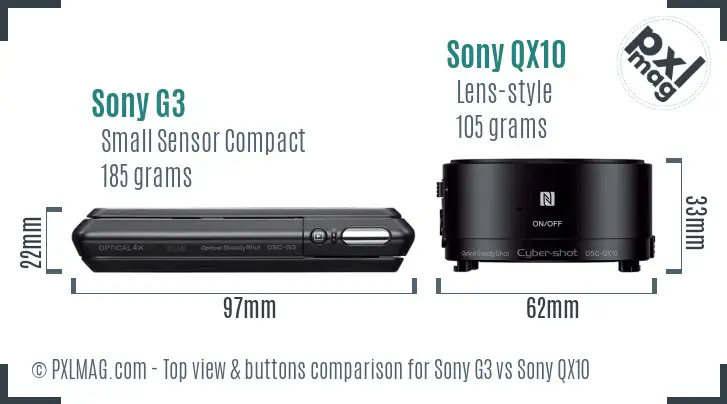 Sony G3 vs Sony QX10 top view buttons comparison