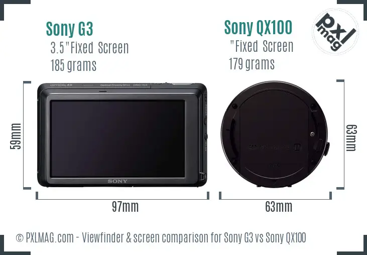 Sony G3 vs Sony QX100 Screen and Viewfinder comparison