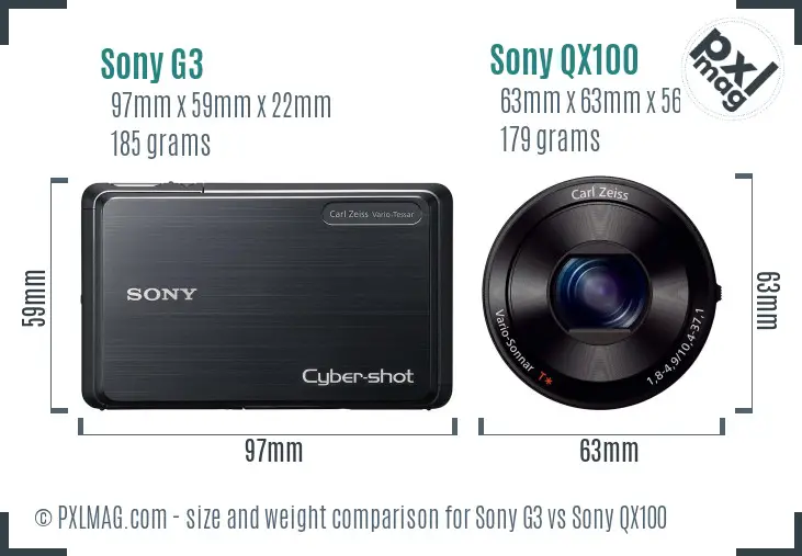 Sony G3 vs Sony QX100 size comparison