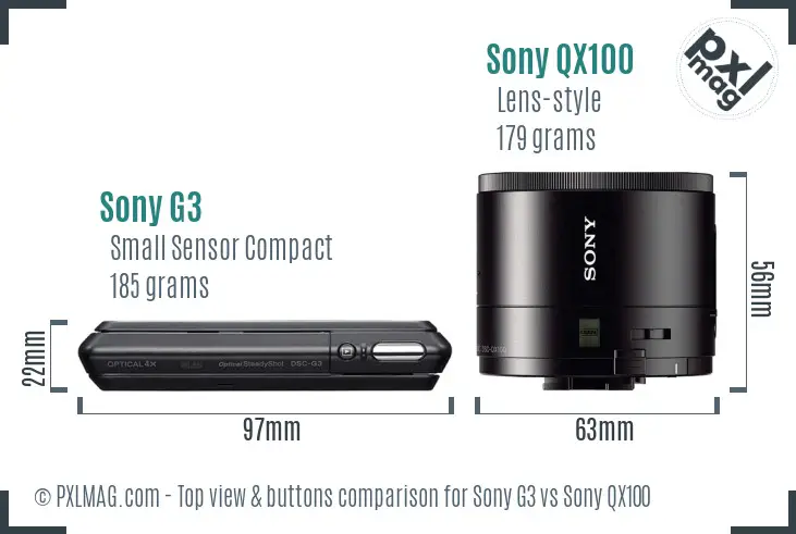 Sony G3 vs Sony QX100 top view buttons comparison