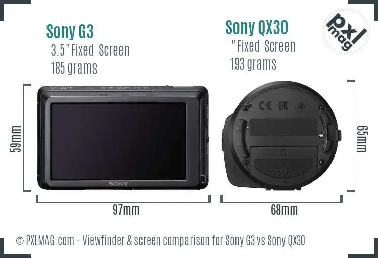 Sony G3 vs Sony QX30 Screen and Viewfinder comparison