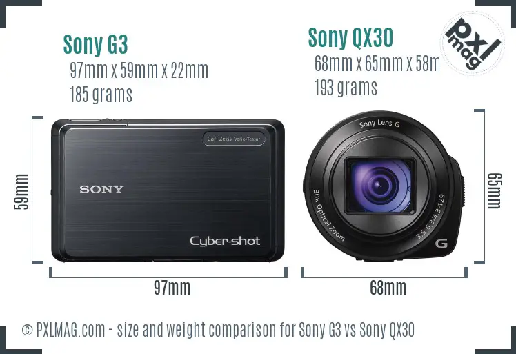 Sony G3 vs Sony QX30 size comparison