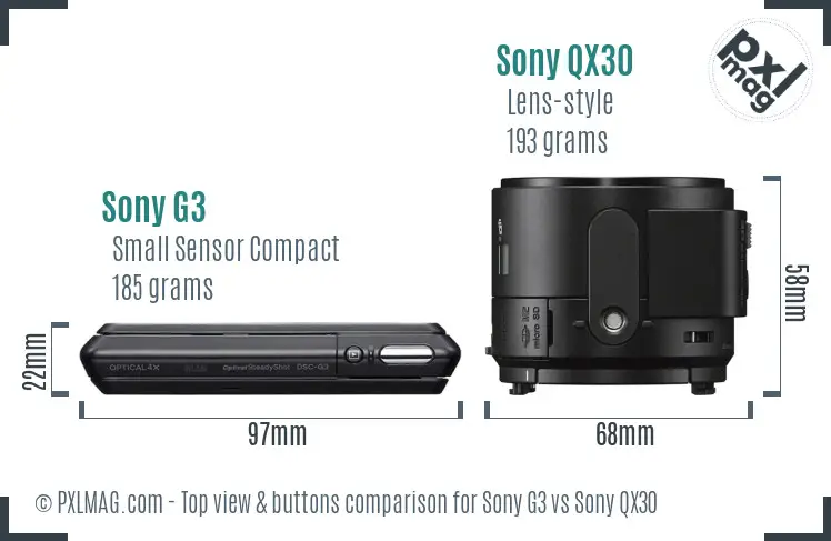 Sony G3 vs Sony QX30 top view buttons comparison