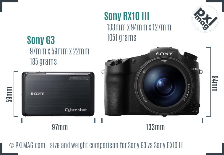 Sony G3 vs Sony RX10 III size comparison