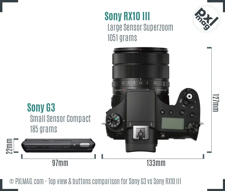 Sony G3 vs Sony RX10 III top view buttons comparison