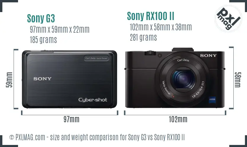 Sony G3 vs Sony RX100 II size comparison